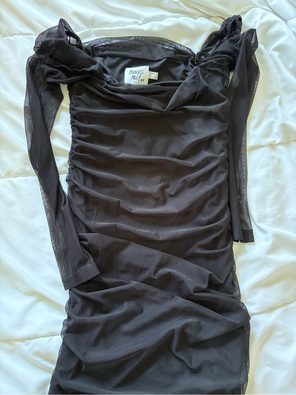 Princess Polly Black Ruched Mesh Mini Dress